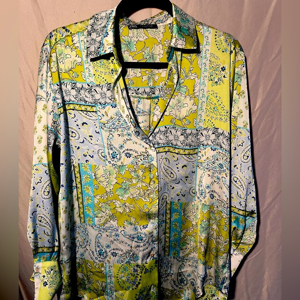 Floral Patchwork Button-Up Blouse - image 1